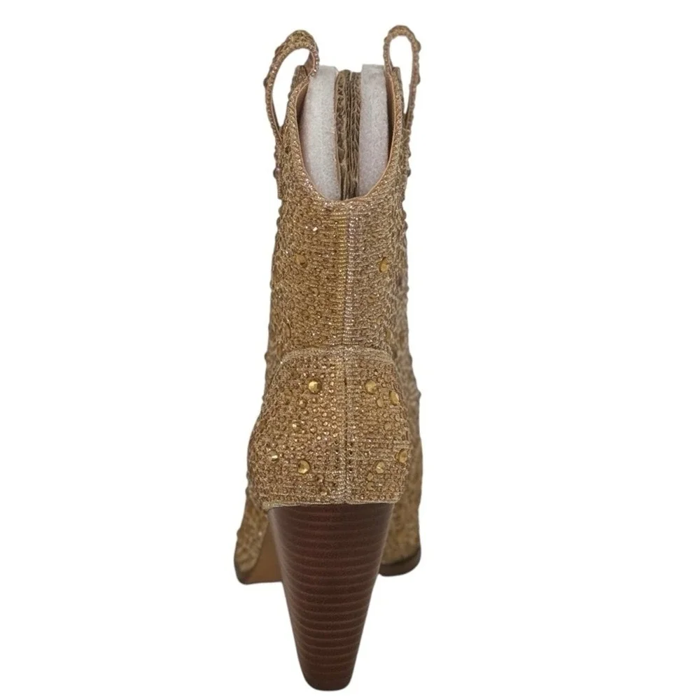Jessica‎ Simpson Cissely Gold Rhinestone Glitter Western Ankle Boots Size 6M
